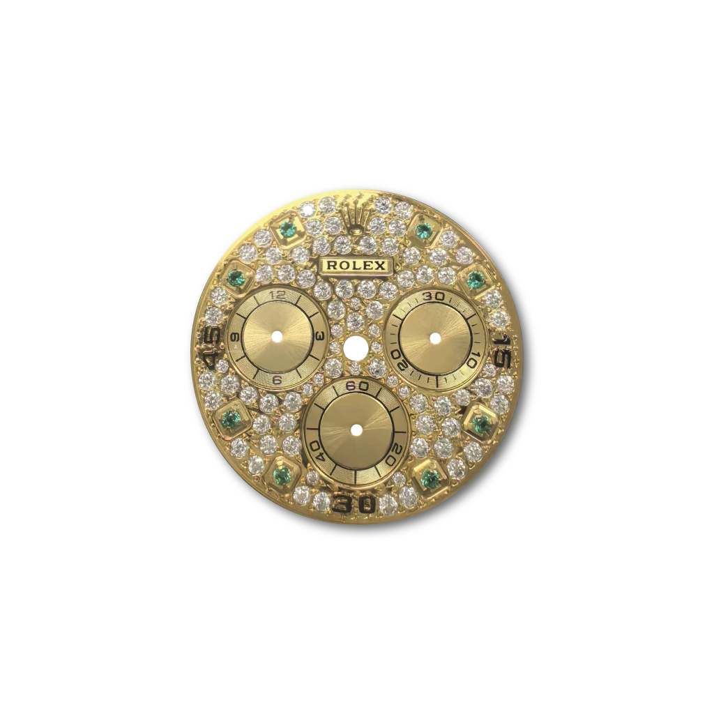 Custom Rolex Daytona 116568 Diamond Pave Dial with Emerald Numerals 40mm - Cal 4130