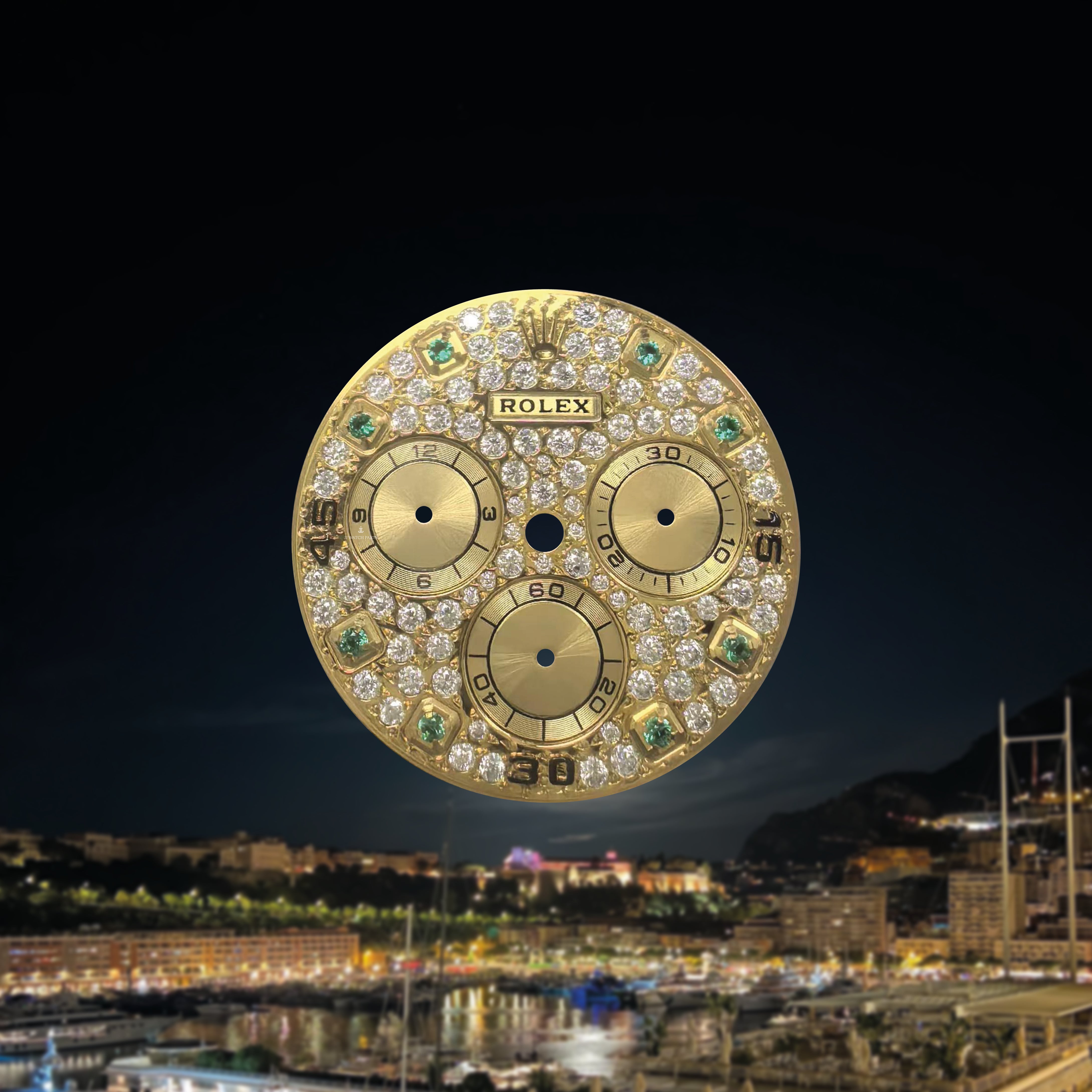 Custom Rolex Daytona 116568 Diamond Pave Dial with Emerald Numerals 40mm - Cal 4130