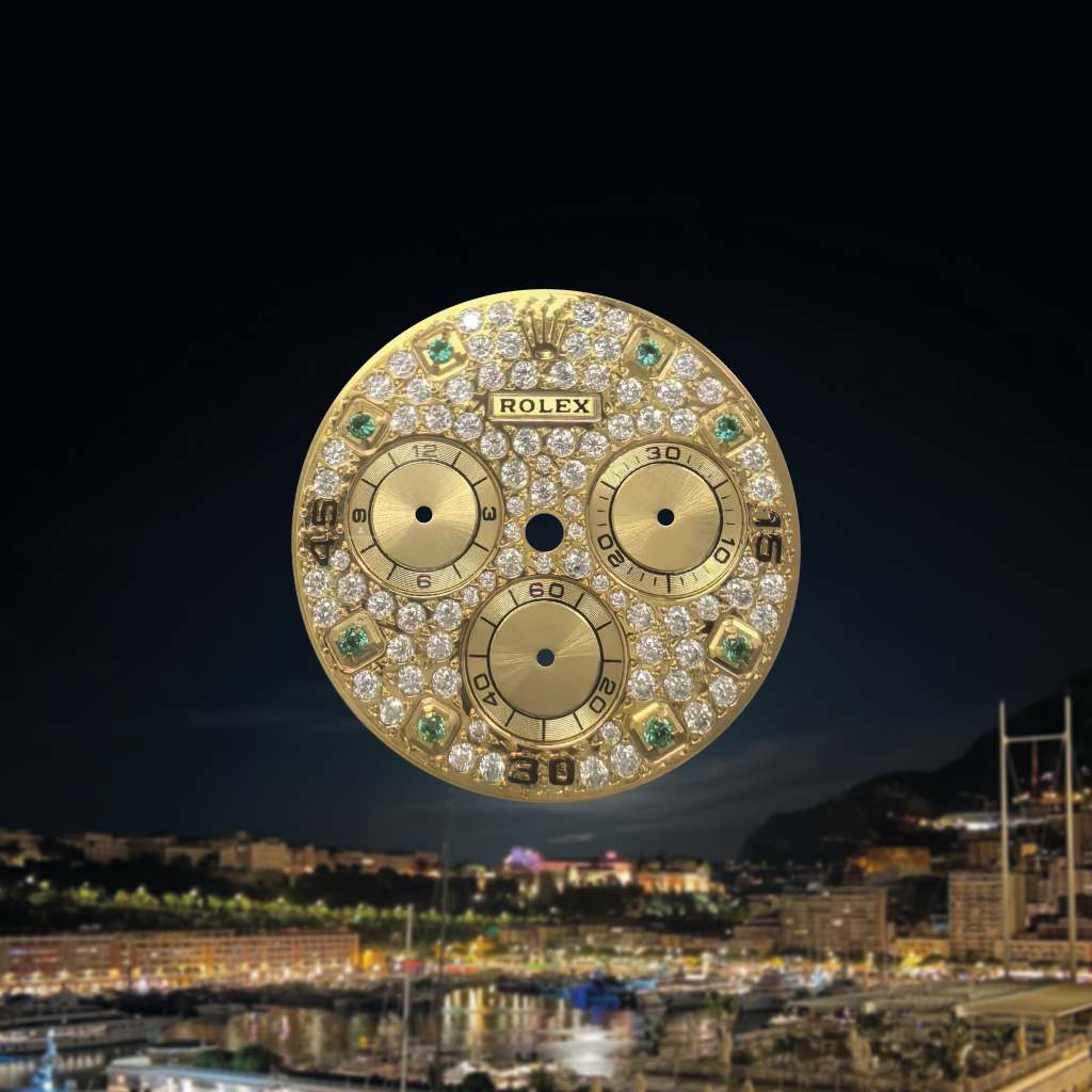 Custom Rolex Daytona 116568 Diamond Pave Dial with Emerald Numerals 40mm - Cal 4130